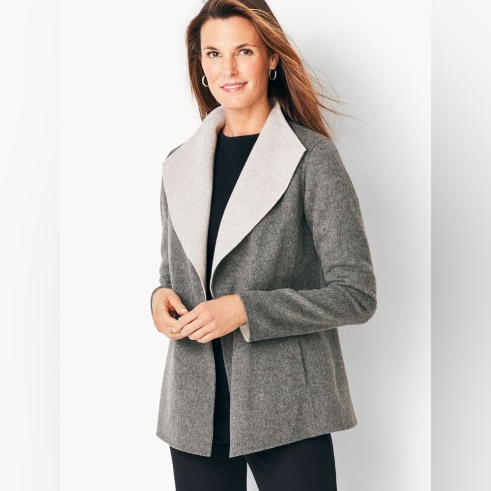 Talbots Women's Charcoal Gray Open Front Cape Two Tone Wool Wrap Jacket LP